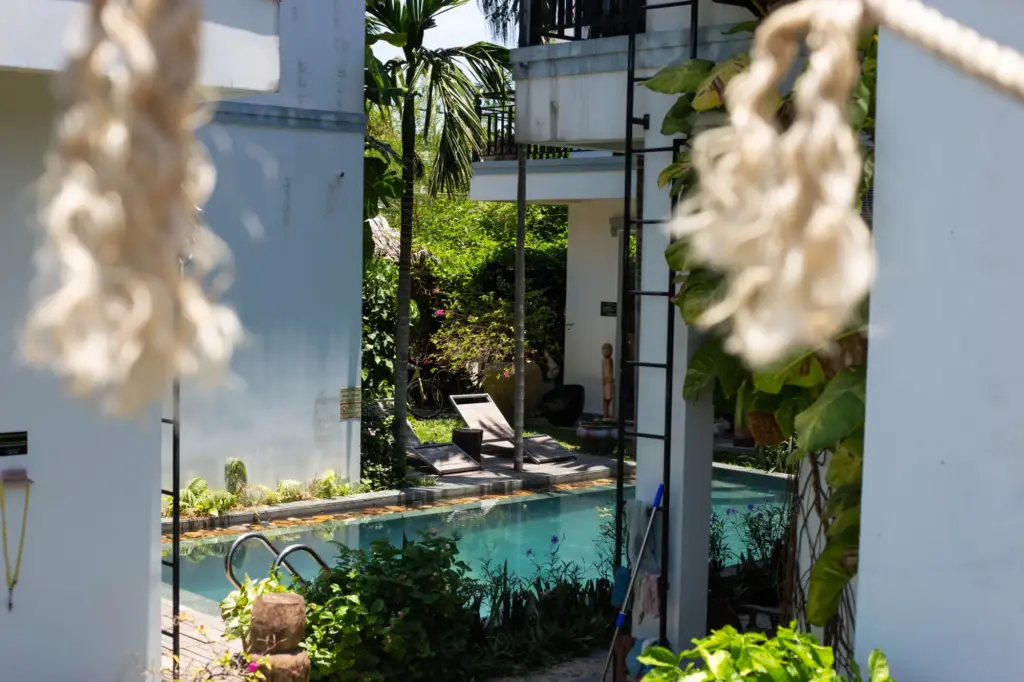 Garden pool at Fairy Garden Villa Hoi An, the starting point for eating around Cam Nam